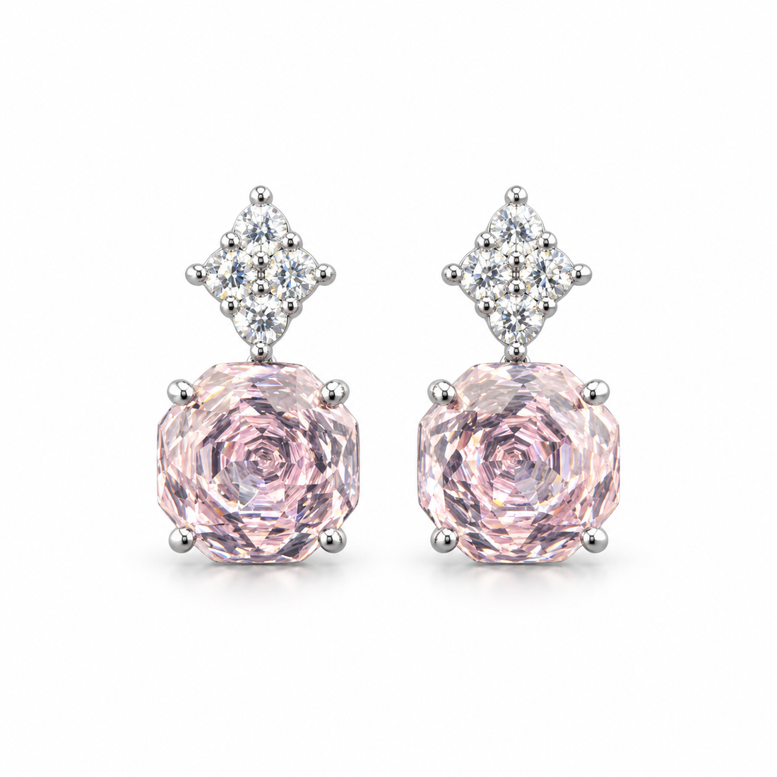 Blush Pink Cushion Sparkle Drop Earrings
