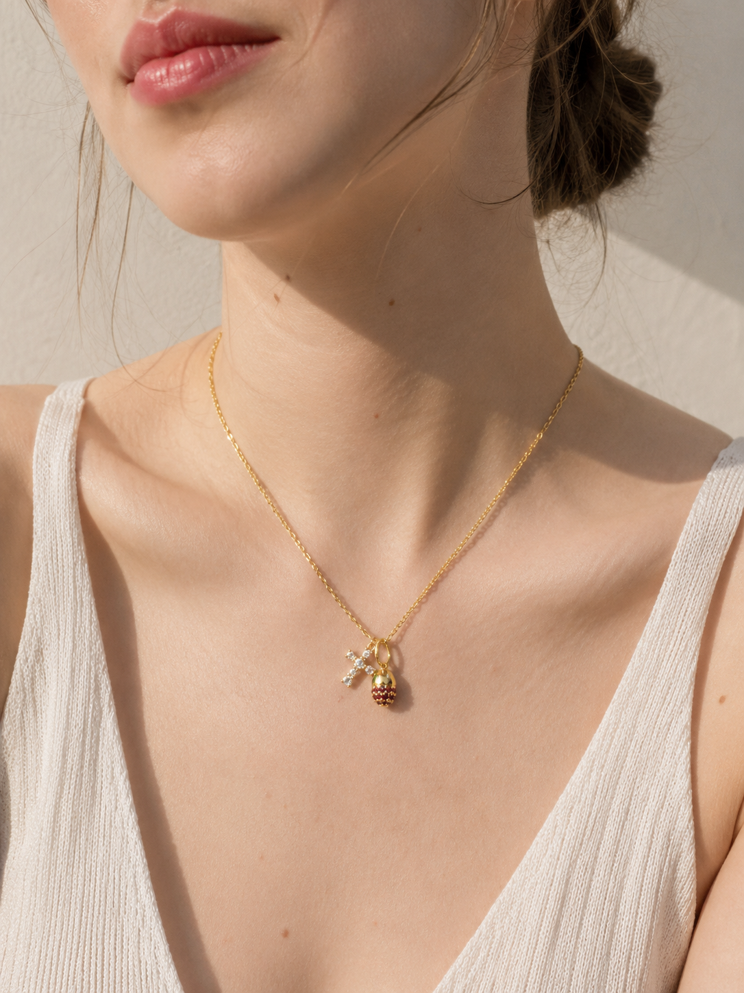 Brushed Pine Cone Cross Necklace