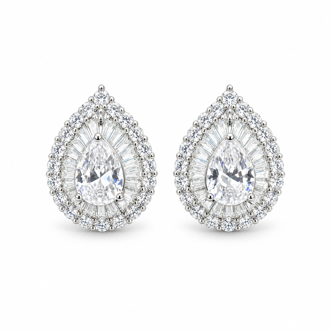 Radiant Teardrop Double Halo Stud Earrings