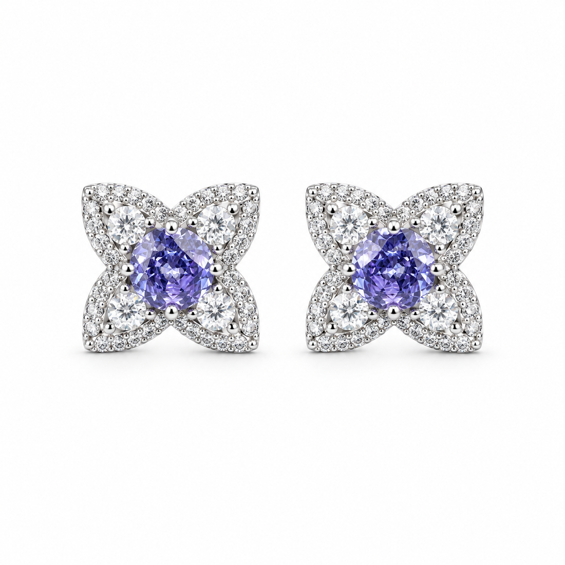 Violet Petal Sparkle Stud Earrings