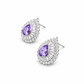 Violet Teardrop Double Halo Stud Earrings