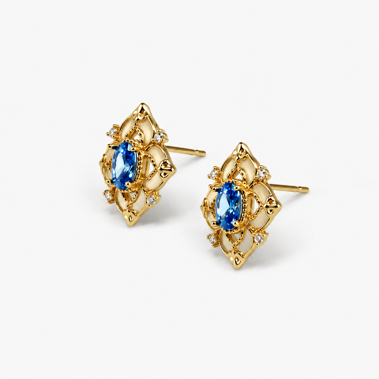 Blue Zircon Enamel Earrings