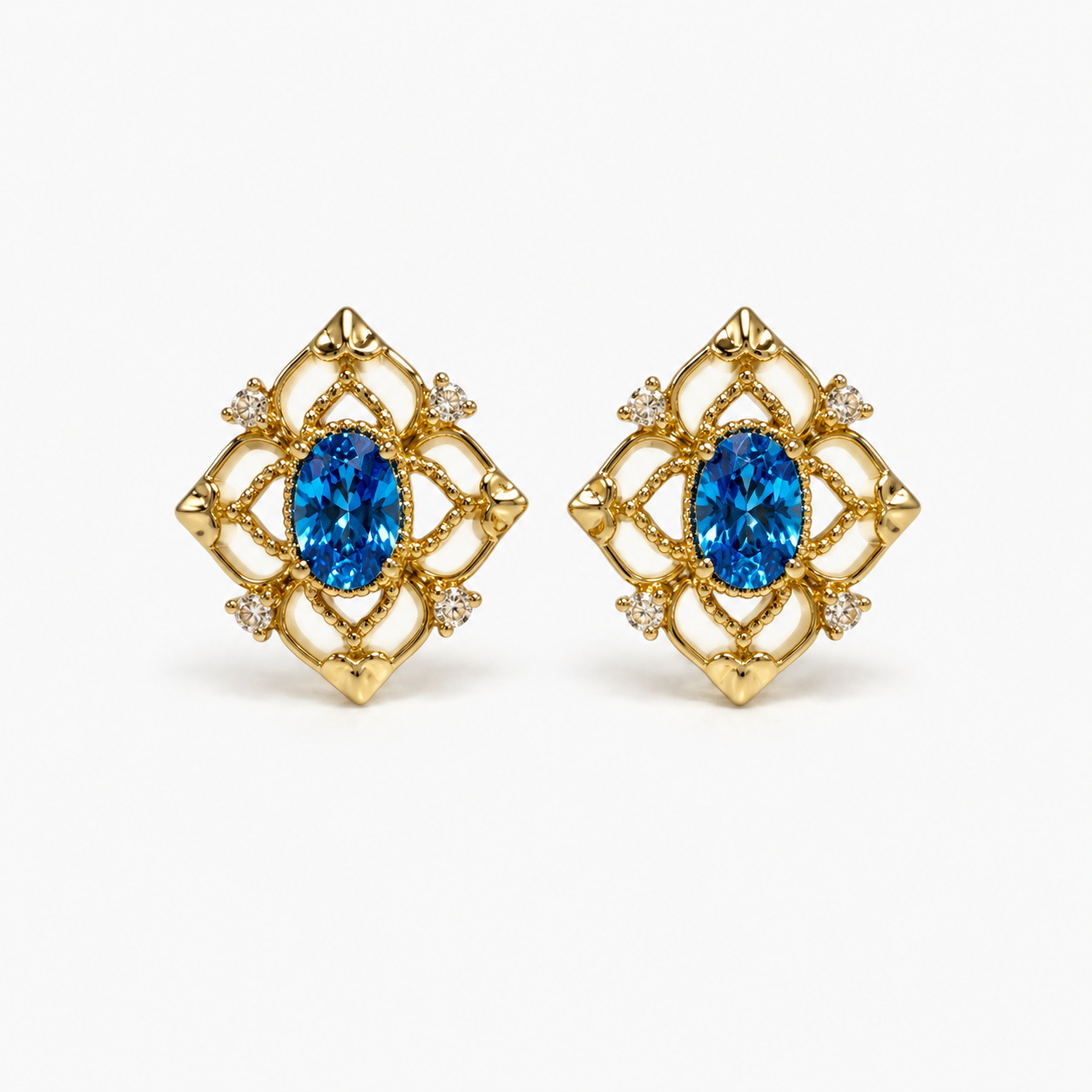 Blue Zircon Enamel Earrings