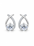 Silver Crossover Solitaire Stud Earrings