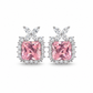 Pink Blossom Square Halo Stud Earrings