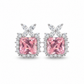 Pink Blossom Square Halo Stud Earrings