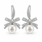 Sparkling Ribbon Bow Pearl Drop Earrings