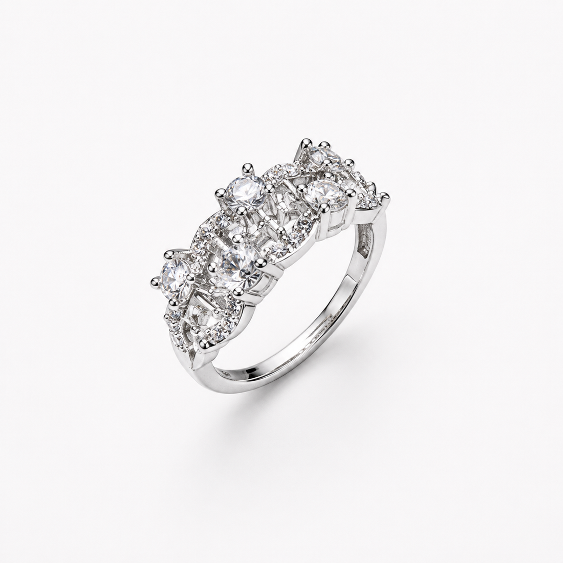 Silver-Tone Lace Harp Zircon Ring