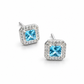 Aqua Blue Square Halo Stud Earrings
