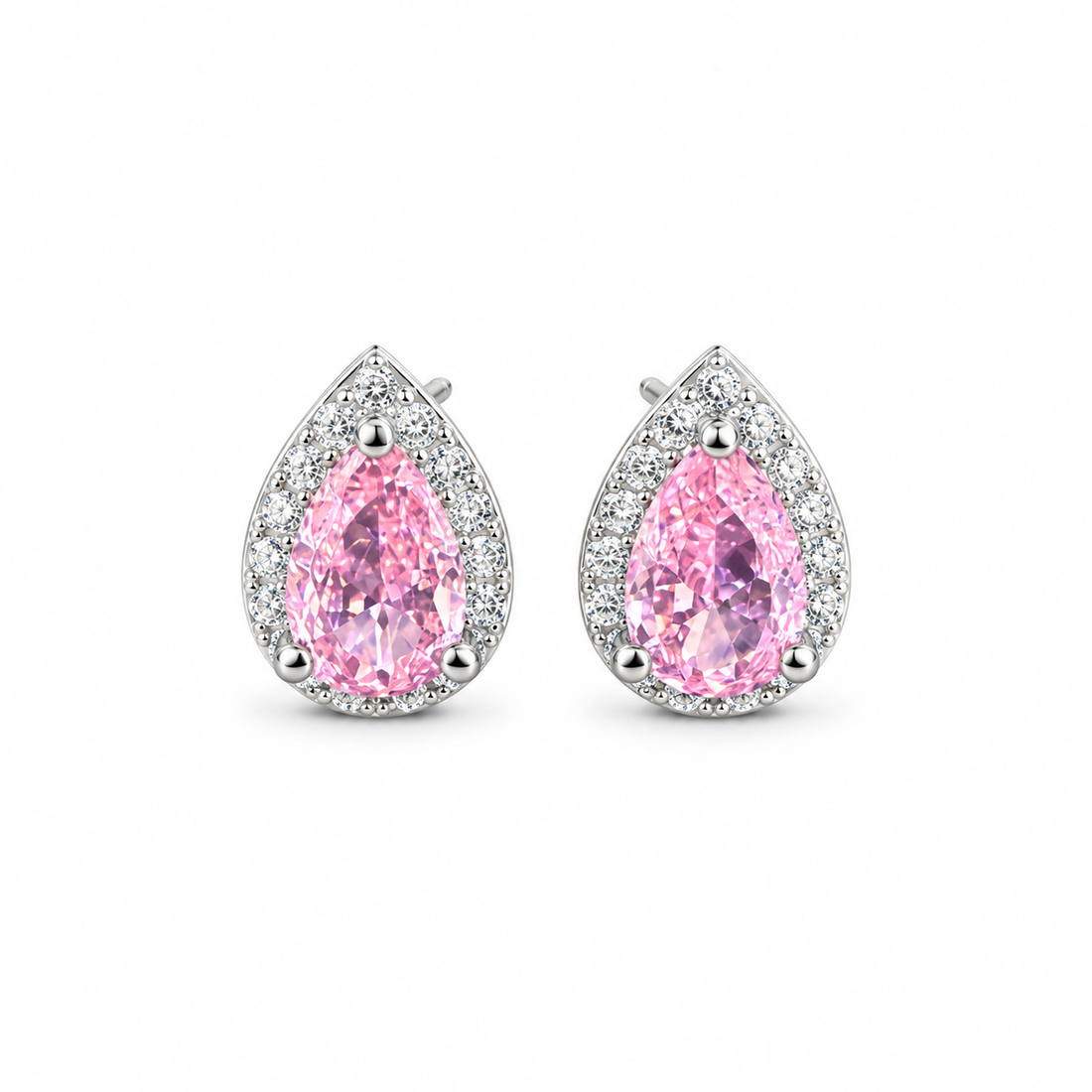 Blush Pink Teardrop Halo Stud Earrings