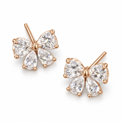 Sparkling Heart & Teardrop Bow Stud Earrings