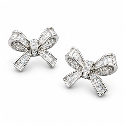 Golden Ribbon Bow Stud Earrings