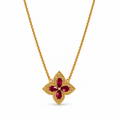 Crimson Blossom Gold-Tone Pendant Necklace Description