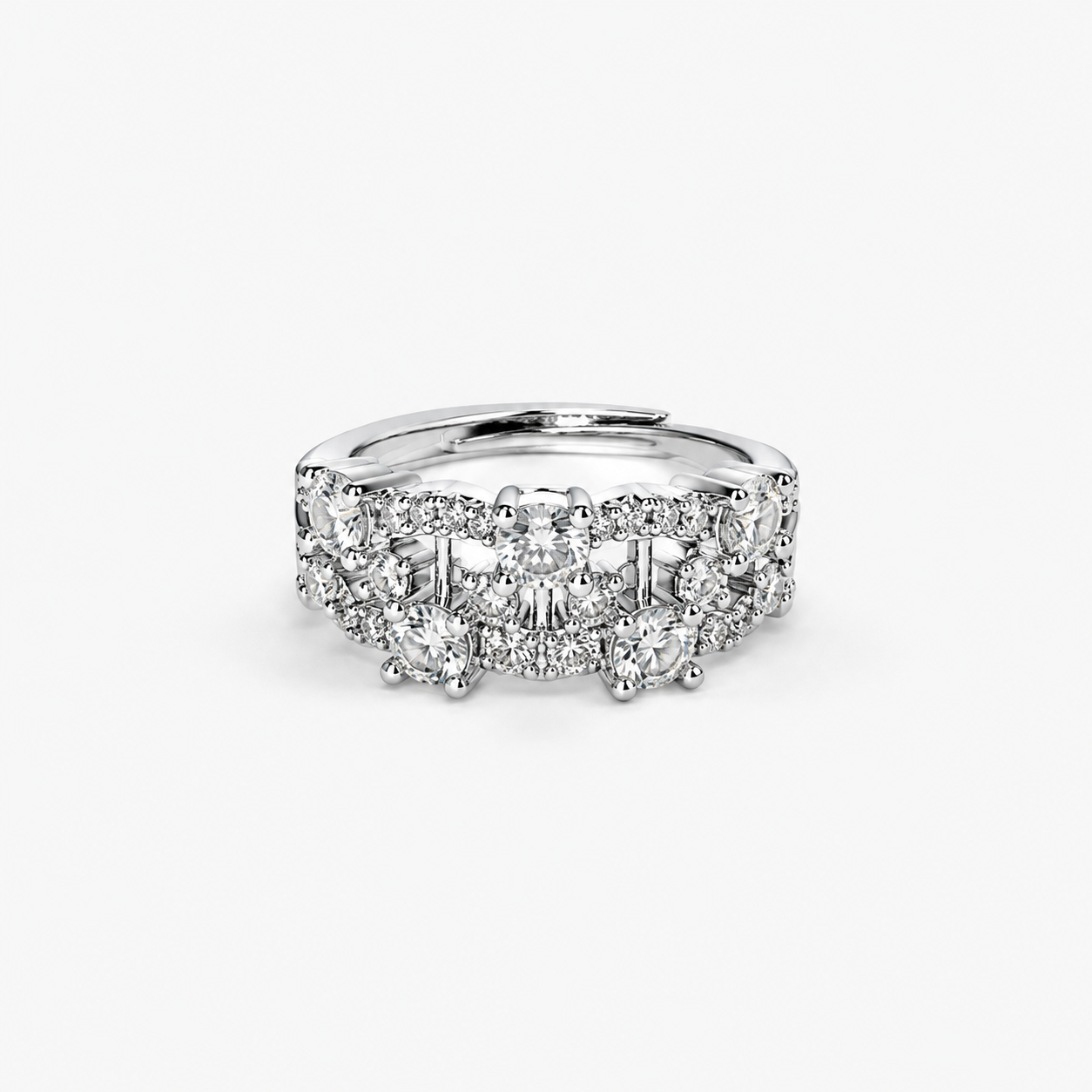 Silver-Tone Lace Harp Zircon Ring
