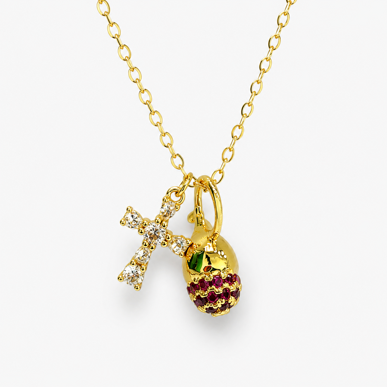 Brushed Pine Cone Cross Necklace