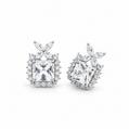 Silver Blossom Square Halo Stud Earrings