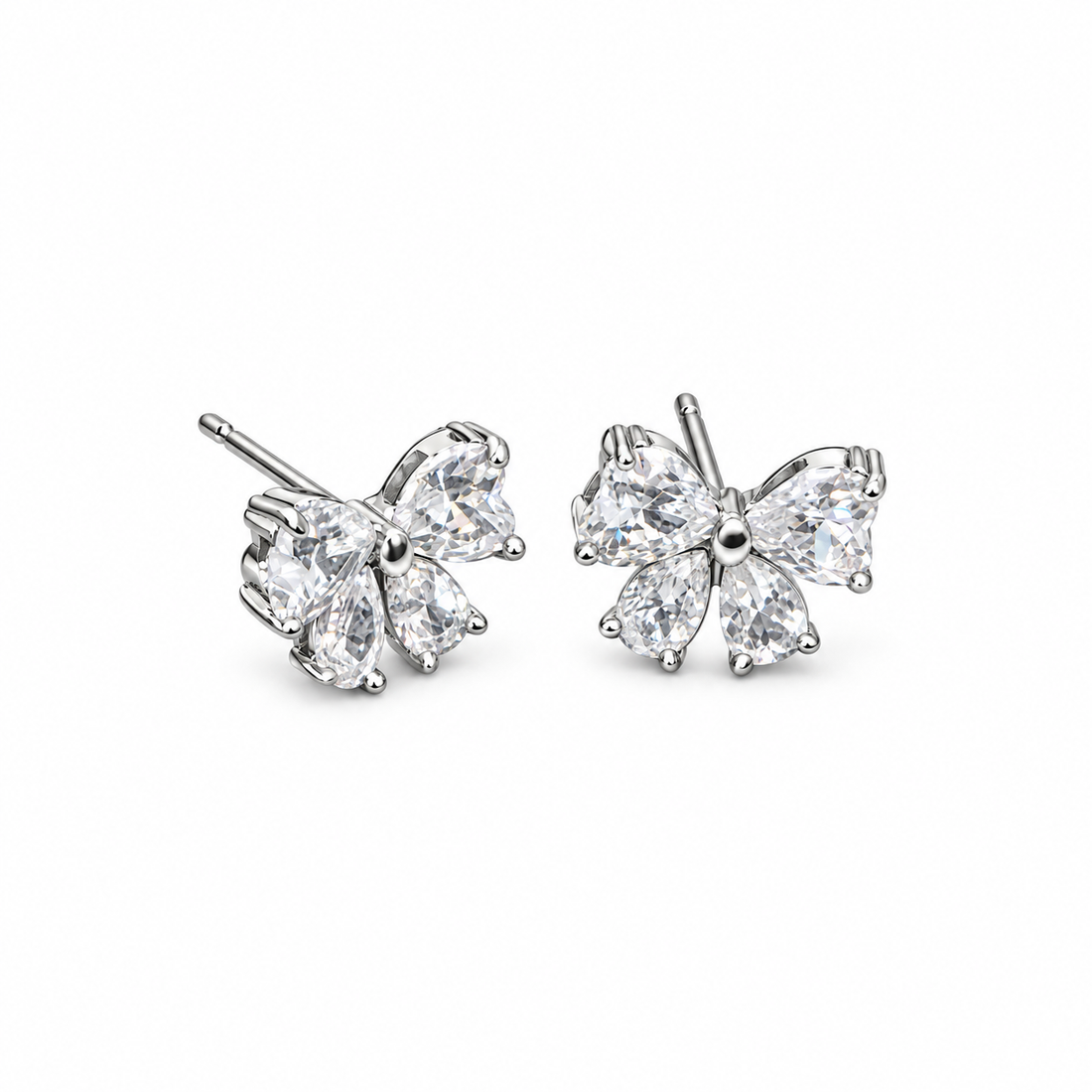 Sparkling Heart & Teardrop Bow Stud Earrings
