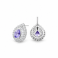 Violet Teardrop Double Halo Stud Earrings
