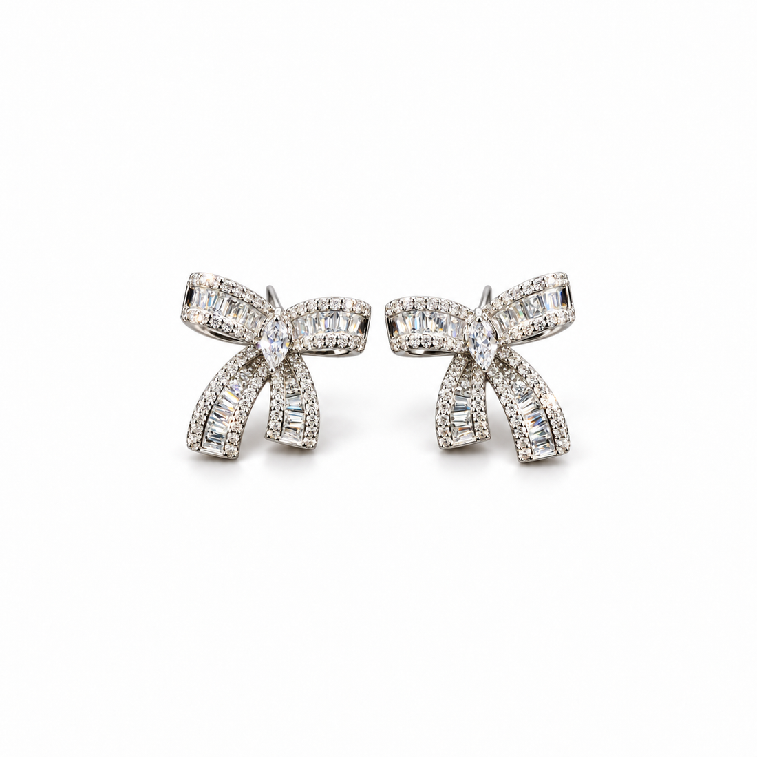 Marquise Sparkle Ribbon Bow Stud Earrings