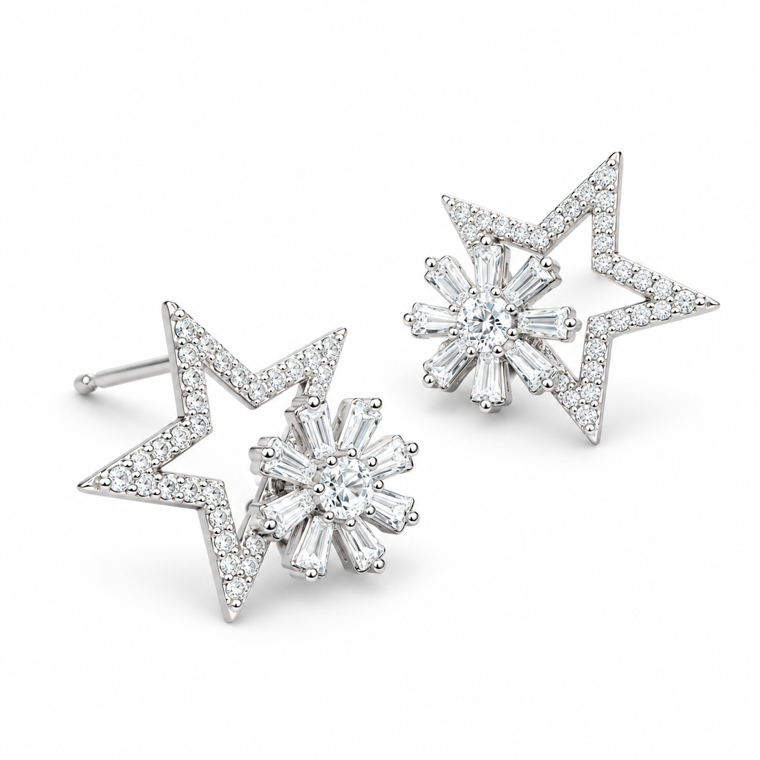 Silver Starlight Sunburst Stud Earrings