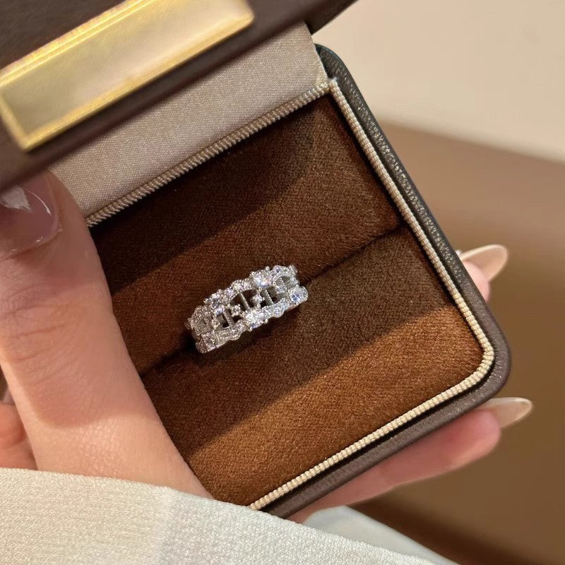 Silver-Tone Lace Harp Zircon Ring