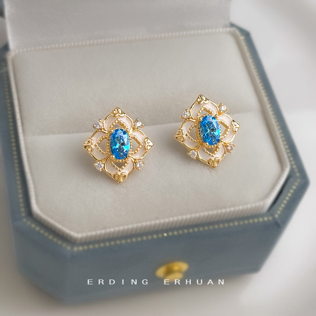 Blue Zircon Enamel Earrings