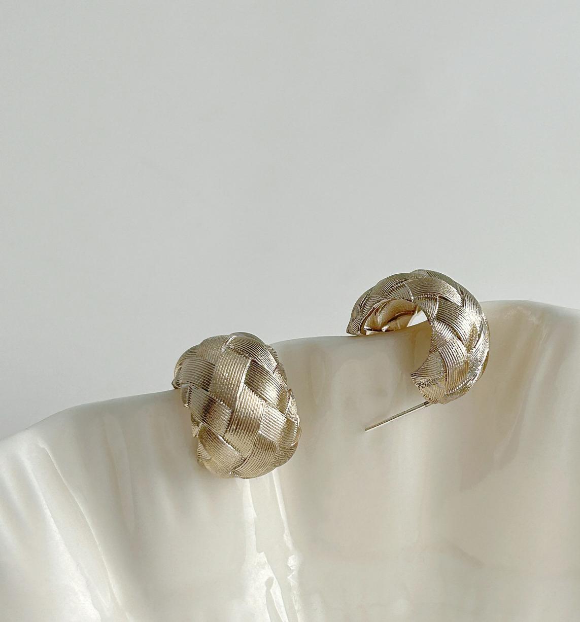 Silver Needle Gold-Tone Braided Earrings