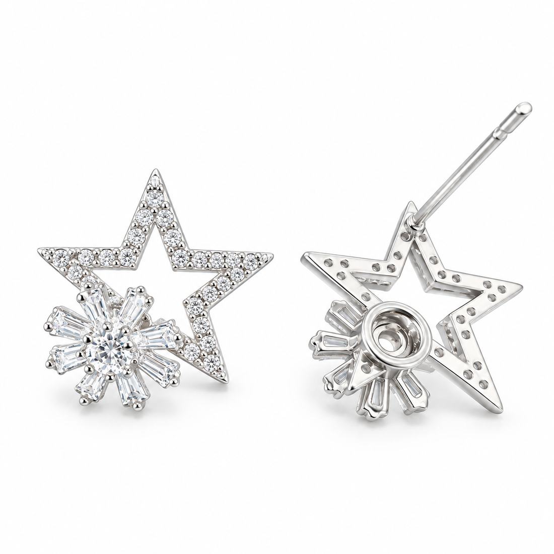 Silver Starlight Sunburst Stud Earrings