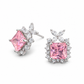 Pink Blossom Square Halo Stud Earrings