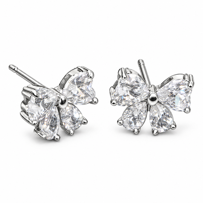 Sparkling Heart & Teardrop Bow Stud Earrings
