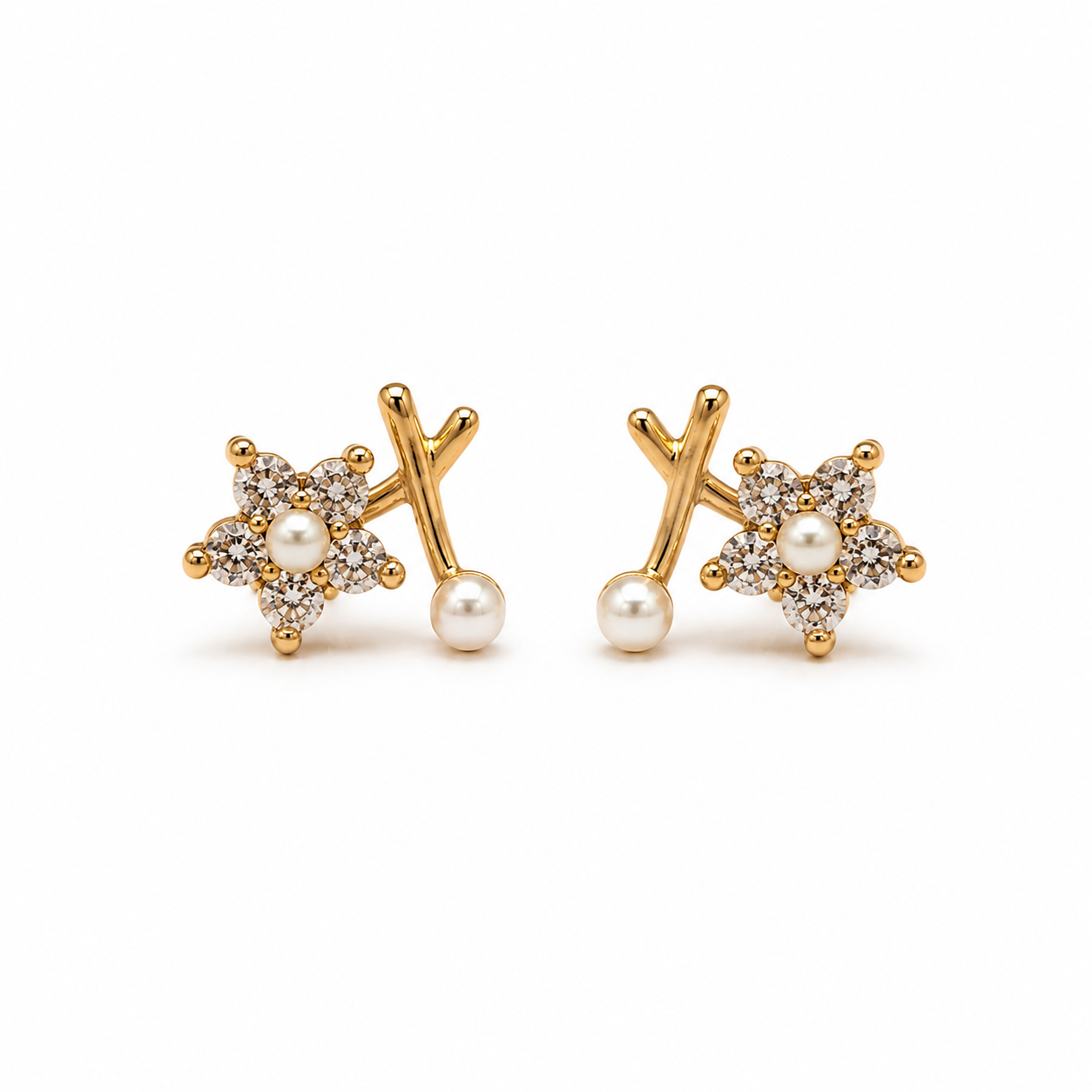 Silver Needle Zircon Flower Earrings