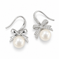 Sparkling Ribbon Bow Pearl Drop Earrings