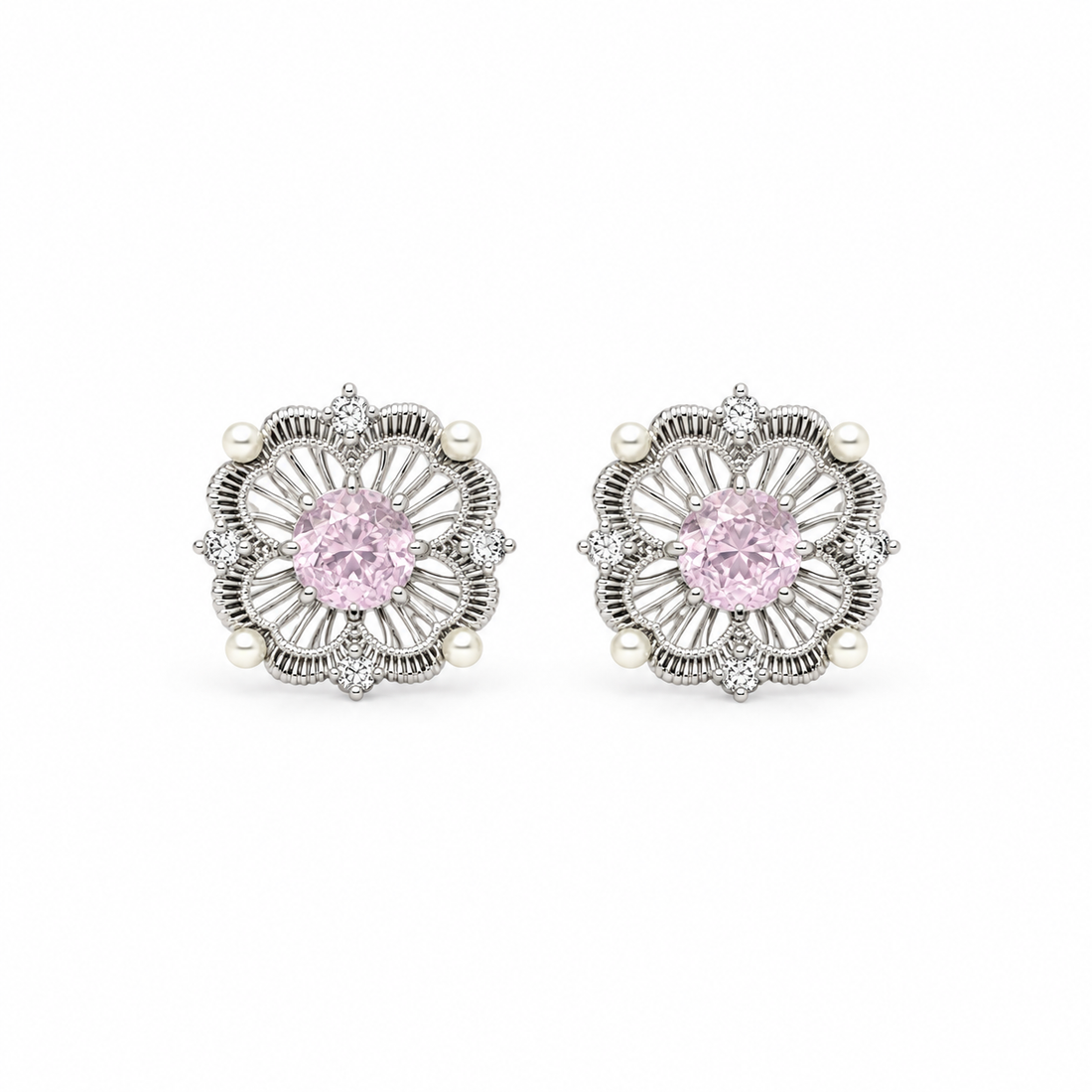 Blush Blossom Pearl Accent Stud Earrings