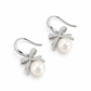 Sparkling Ribbon Bow Pearl Drop Earrings