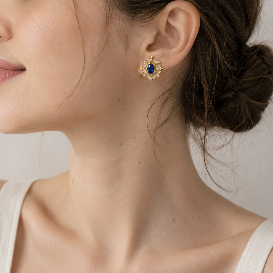 Blue Zircon Enamel Earrings