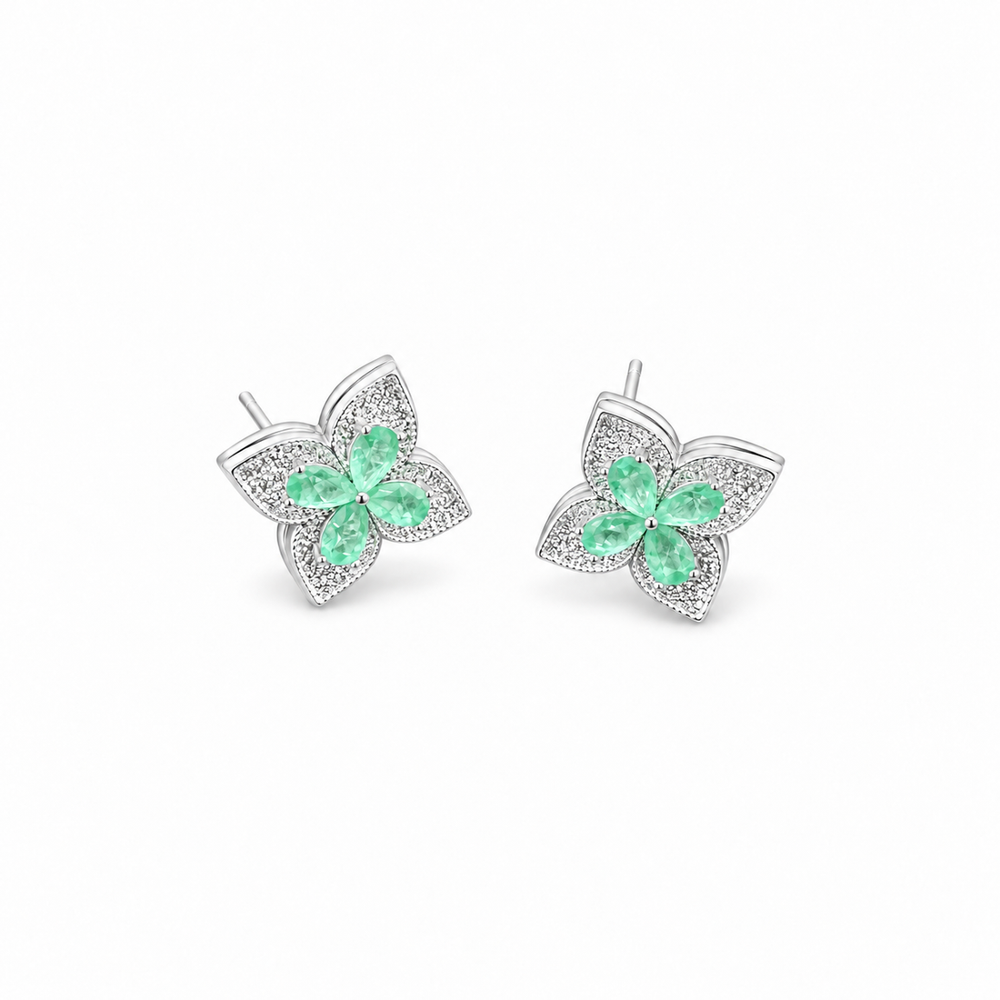Mint Blossom Floral Stud Earrings