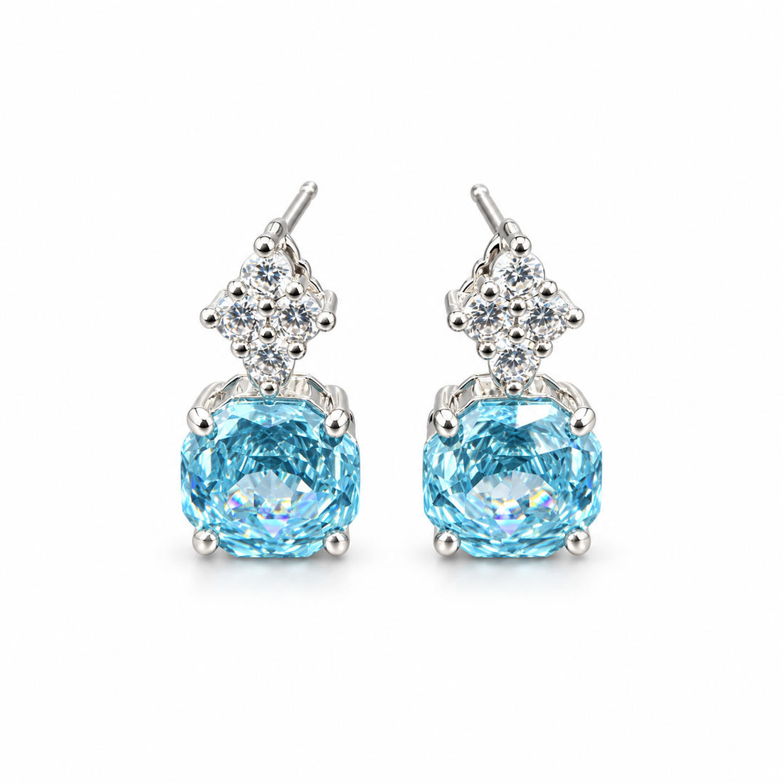 Aqua Blue Cushion Sparkle Drop Earrings