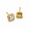 Golden Radiance Square Halo Stud Earrings