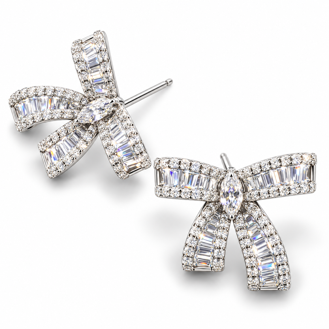 Marquise Sparkle Ribbon Bow Stud Earrings