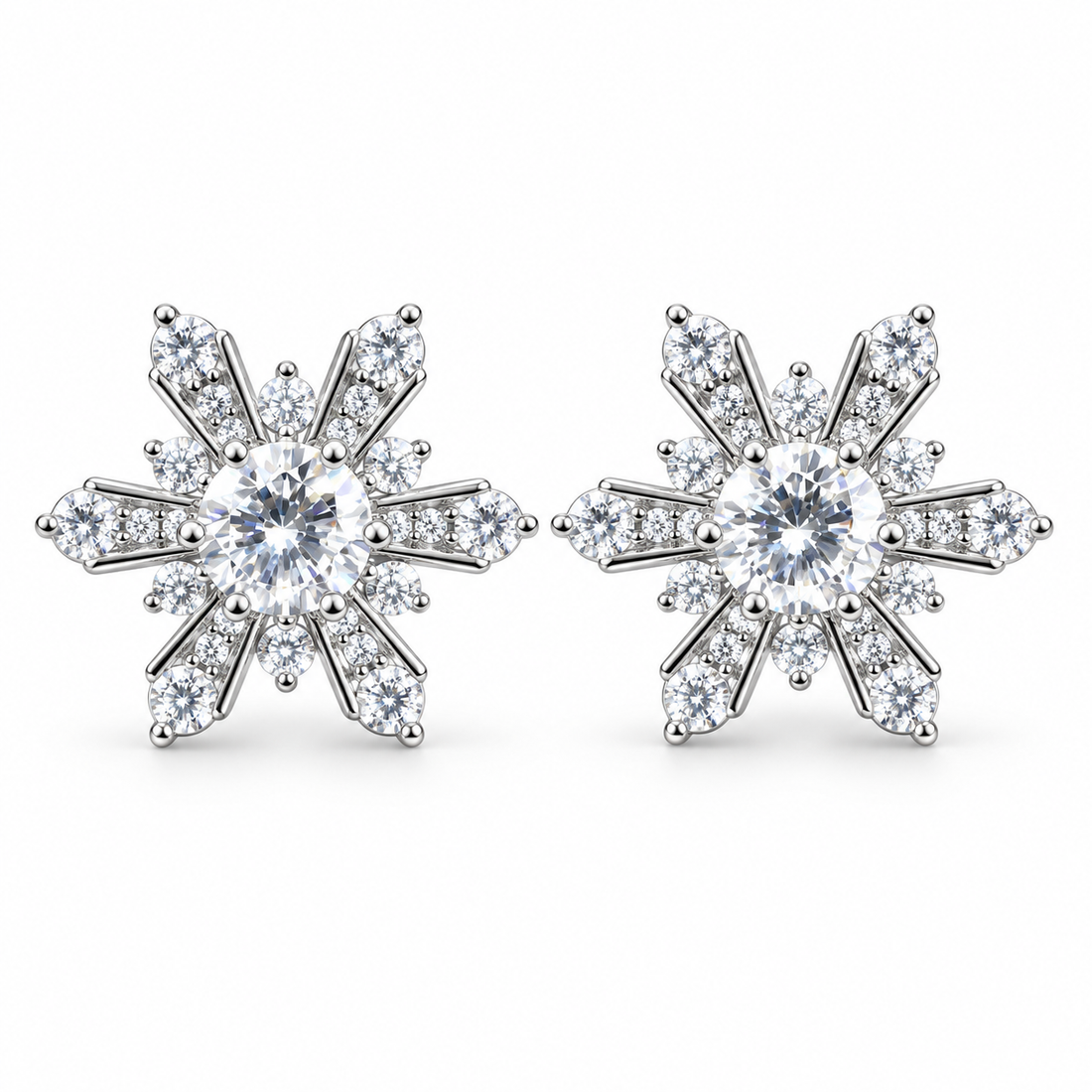 Silver Snowflake Sparkle Stud Earrings