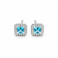 Aqua Blue Square Halo Stud Earrings