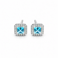 Aqua Blue Square Halo Stud Earrings