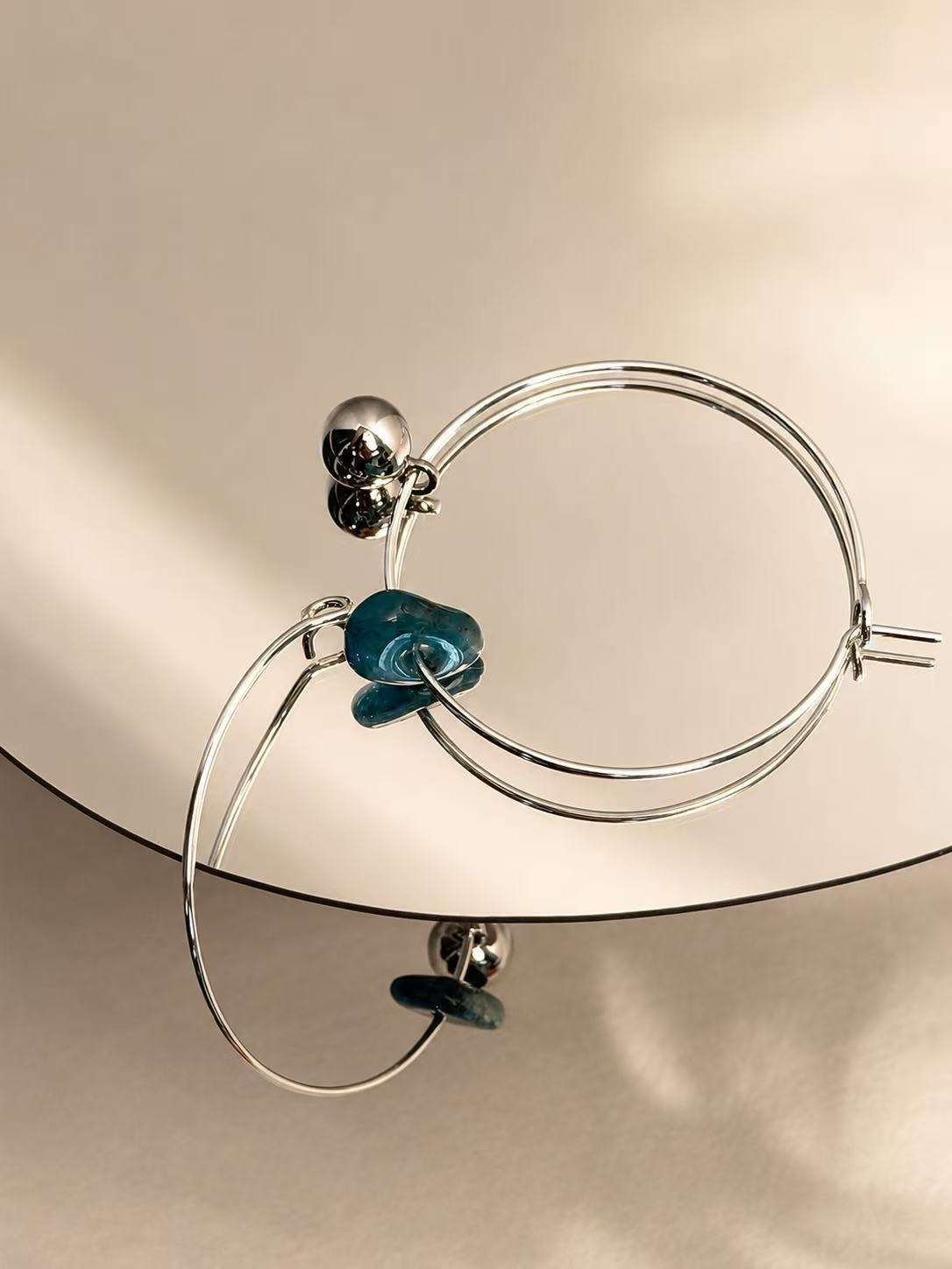 Blue Stone Minimal Earrings