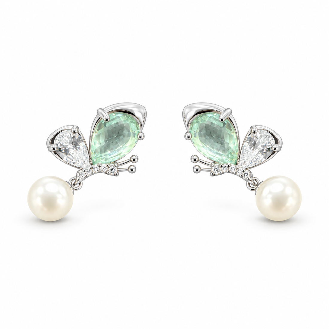 Mint Butterfly Pearl Drop Earrings