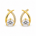 Golden Crossover Solitaire Stud Earrings