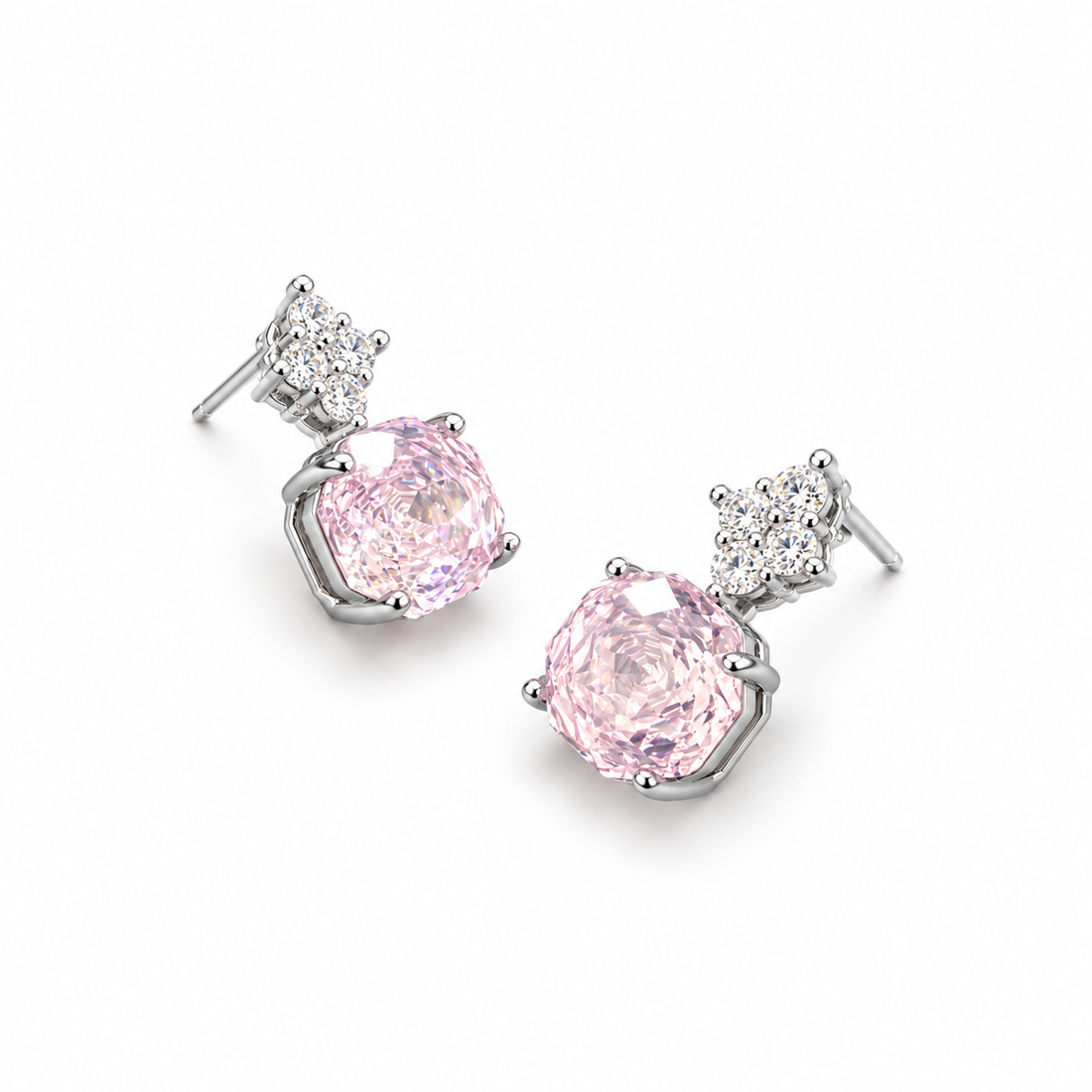 Blush Pink Cushion Sparkle Drop Earrings