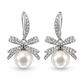 Sparkling Ribbon Bow Pearl Drop Earrings