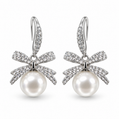 Sparkling Ribbon Bow Pearl Drop Earrings