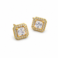 Golden Radiance Square Halo Stud Earrings