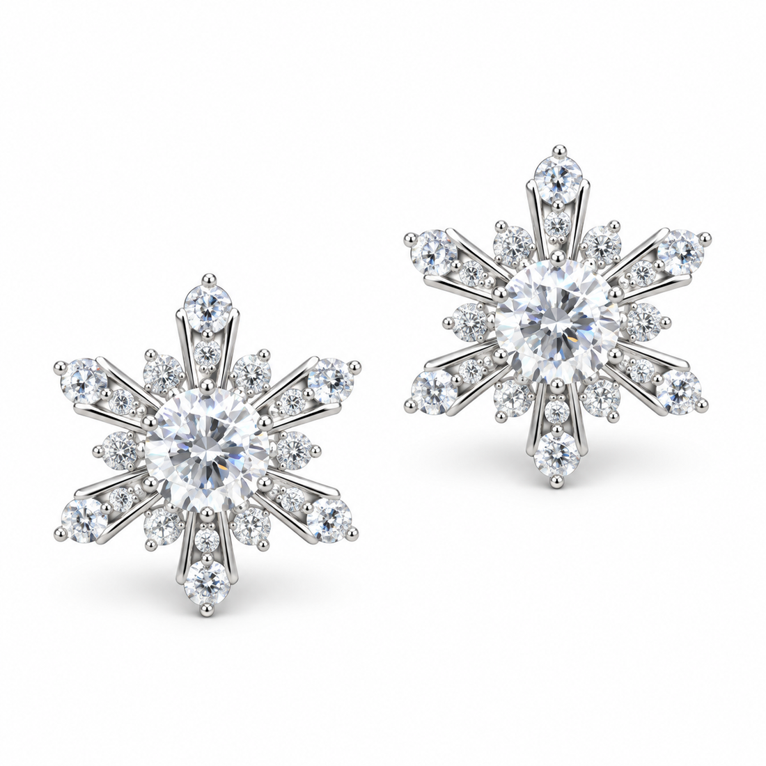 Silver Snowflake Sparkle Stud Earrings
